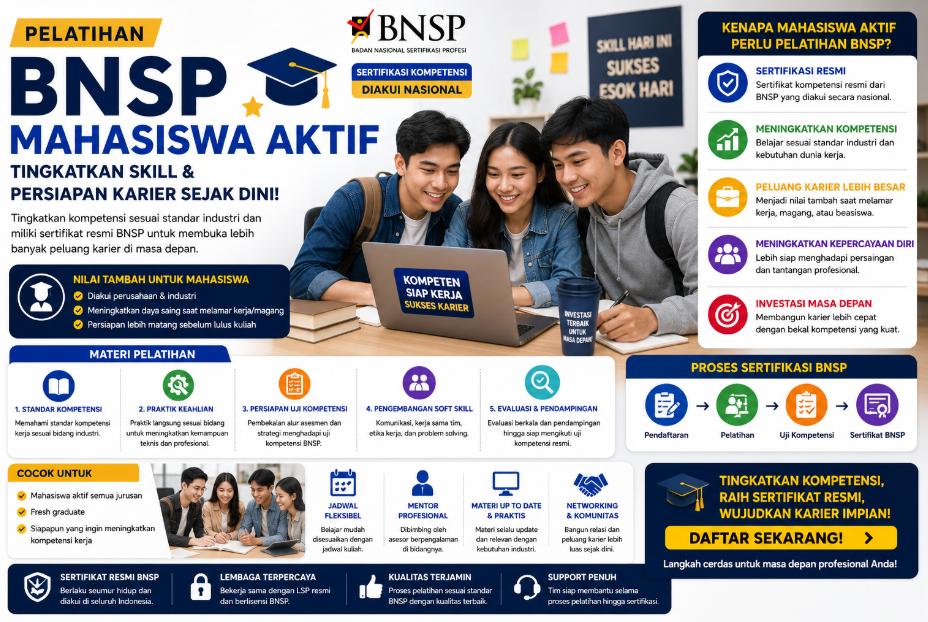 Pelatihan BNSP Mahasiswa Aktif Terbaru 2026!
